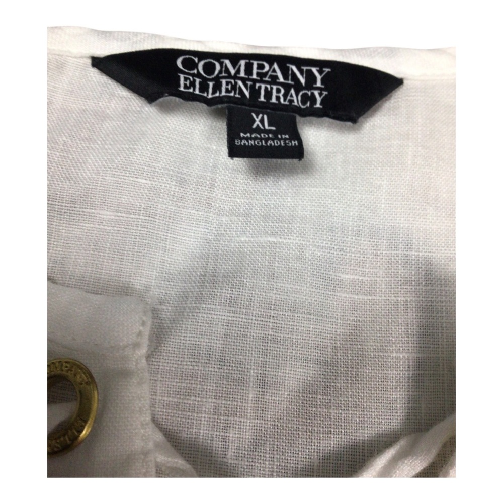 Ellen Tracy Linen Pullover Lace-Up White Tunic Top XL Roll Tab Sleeve - Picture 7 of 10